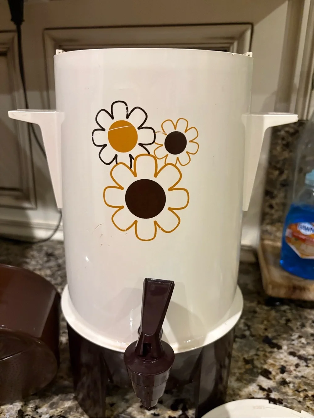 Retro Floral Beverage Dispenser in White and Brown